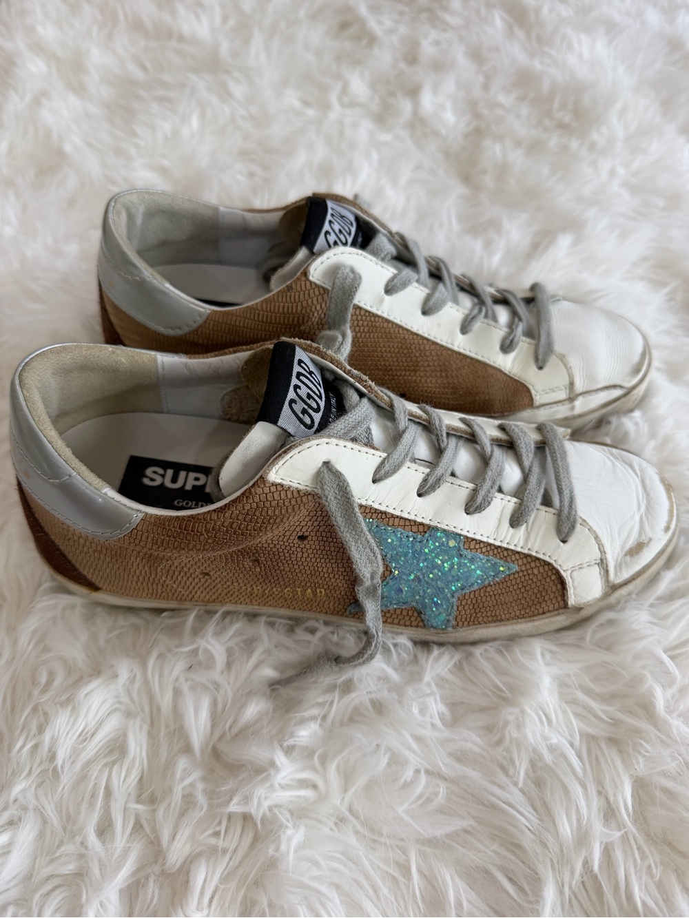 Golden Goose Deluxe Brand Super-Star GGDB Blue Glitter Star Size 37 US 7